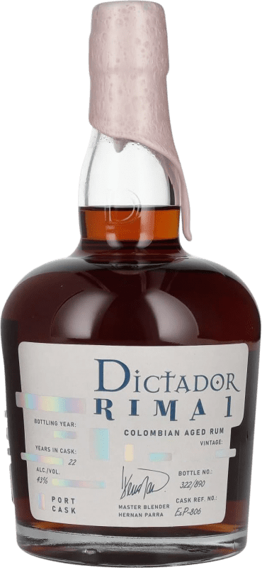 187,95 € Envío gratis | Ron Dictador Rima 1 Port Cask Colombia 22 Años Botella 70 cl