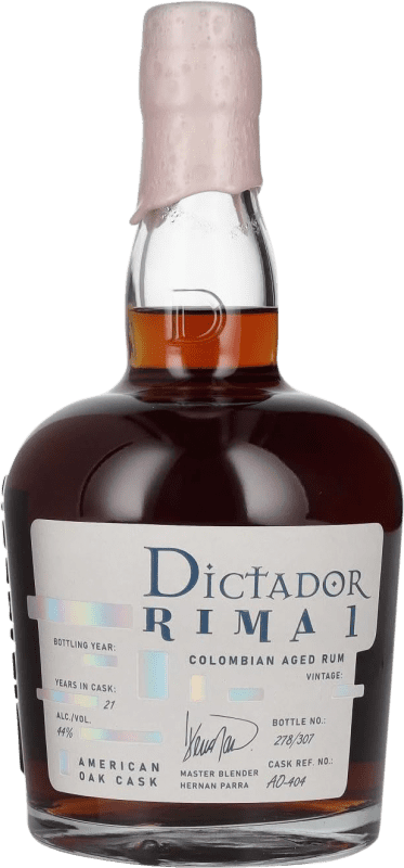 143,95 € Spedizione Gratuita | Rum Dictador Rima 1 American Oak Cask Colombia 21 Anni Bottiglia 70 cl