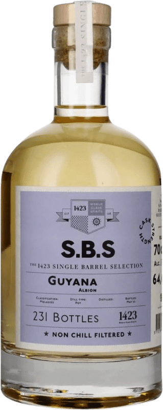 116,95 € Envoi gratuit | Rhum 1423 World Class Spirits S.B.S Guyana Single Barrel — Fût Unique, Sélection Trinité-et-Tobago 70 cl