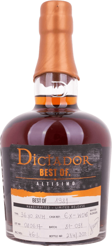 311,95 € Envío gratis | Ron Dictador Best of 1981 Altisimo Colombia 36 Años Botella 70 cl