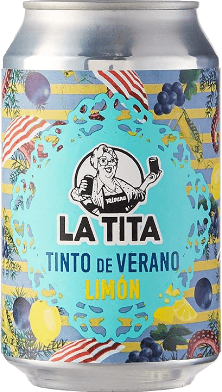 69,95 € 免费送货 | 盒装24个 桑格利亚和葡萄酒柠檬水 La Tita Rivera Tinto de Verano — 夏日红酒 西班牙 罐 33 cl Limón — 柠檬