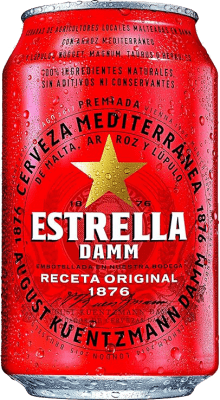 32,95 € 免费送货 | 盒装24个 啤酒 Estrella Damm Lager Mediterránea 西班牙 铝罐 33 cl