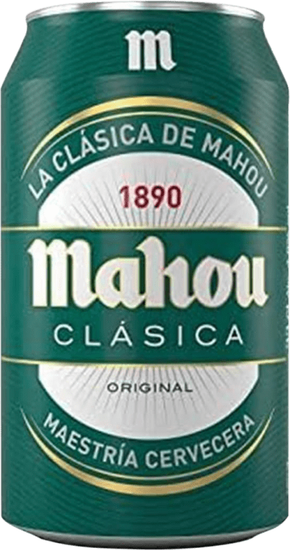 29,95 € 免费送货 | 盒装24个 啤酒 Mahou Clásica Lager Dorada 西班牙 铝罐 33 cl