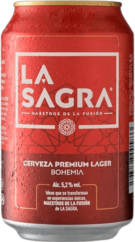 29,95 € 免费送货 | 盒装24个 啤酒 La Sagra Lager, Premium — 高端, Pilsner — 皮尔森啤酒 西班牙 罐 33 cl
