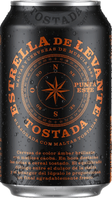 36,95 € Kostenloser Versand | 24 Einheiten Box Bier Estrella de Levante Punta Este Tostada — Dunkel Spanien Dose 33 cl