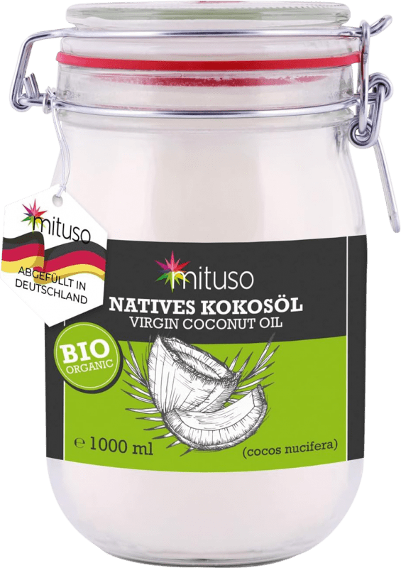 16,95 € Envío gratis | Aceite de Cocina Mituso Coco Virgen Kokosnuss Orgánico Sri Lanka Botella 1 L