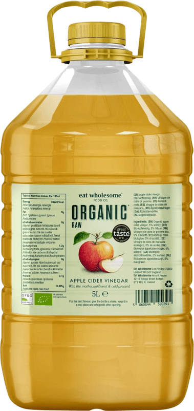 43,95 € Spedizione Gratuita | Aceto Eat Wholesome Raw Apple Cider with The Mother Unfiltered Organic Regno Unito Caraffa 5 L