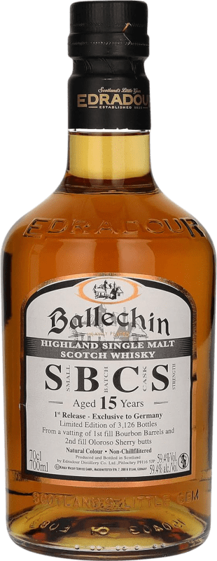 141,95 € Free Shipping | Single Malt Whisky Edradour Ballechin First SBCS Cask Strength, Small Batch, Limited Edition Highlands United Kingdom 15 Years Bottle 70 cl