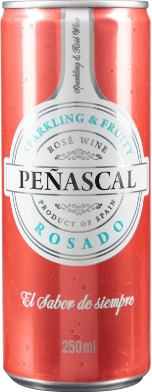 29,95 € 免费送货 | 盒装24个 桃红起泡酒 Peñascal Frizzante — 微起泡 西班牙 Tempranillo — 丹魄, Syrah — 西拉, Garnacha — 歌海娜, Bobal — 博巴尔 罐 25 cl