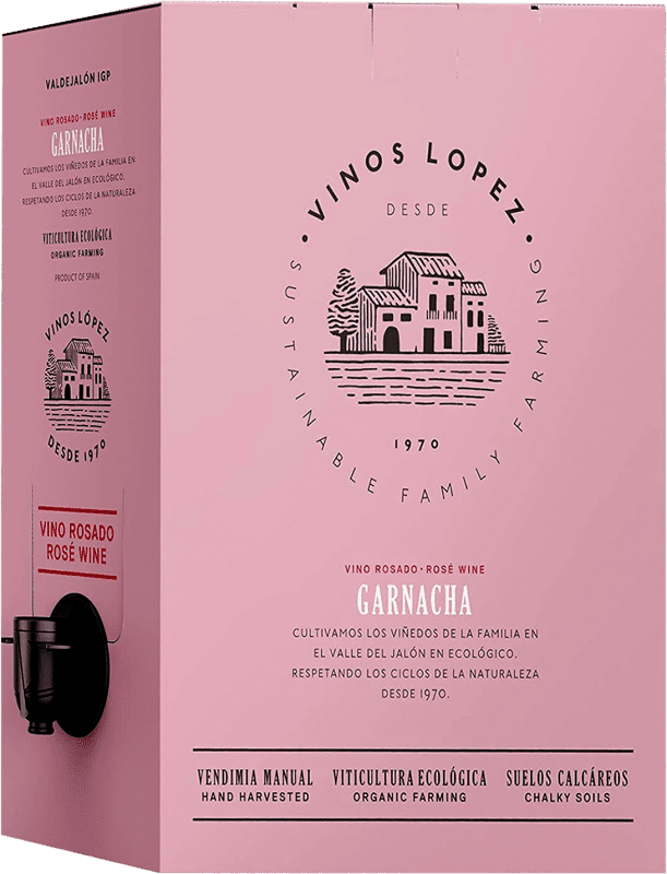 14,95 € Envío gratis | Vino rosado Vinos López Rosado I.G.P. Vino de la Tierra de Valdejalón Aragón España Garnacha Bag in Box 3 L