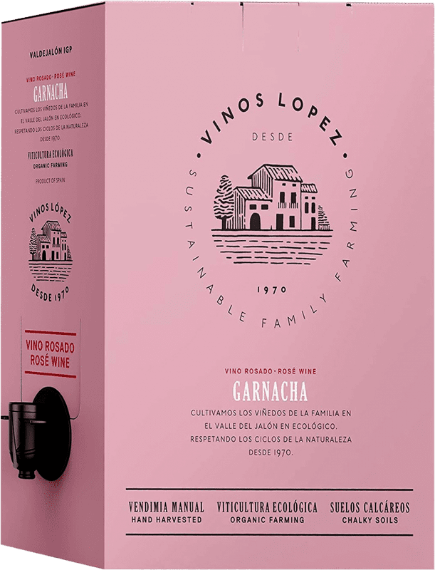 14,95 € 免费送货 | 桃红葡萄酒 Vinos López I.G.P. Vino de la Tierra de Valdejalón 阿拉贡 西班牙 Garnacha — 歌海娜 Bag in Box — 盒中袋 3 L