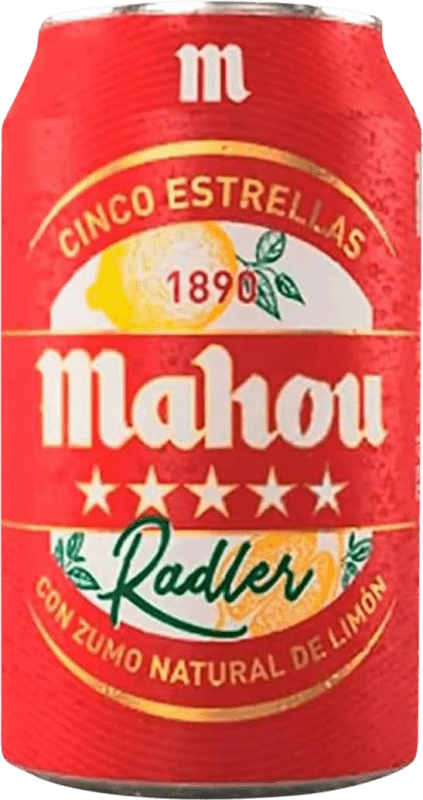37,95 € 免费送货 | 盒装24个 啤酒 Mahou 5 Estrellas Radler 西班牙 罐 33 cl Limón — 柠檬