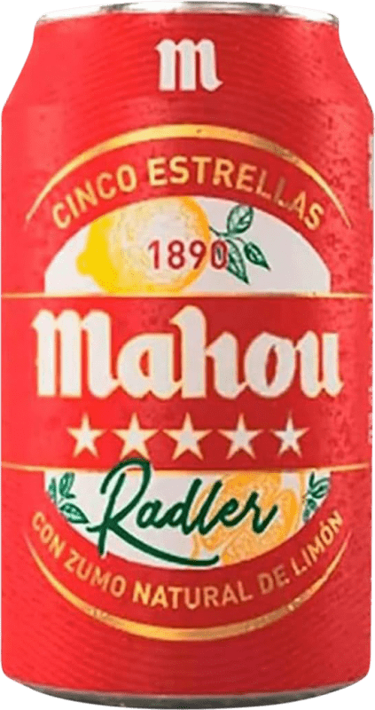 29,95 € Envio grátis | Caixa de 24 unidades Cerveja Mahou 5 Estrellas Radler Limón Espanha Lata 33 cl