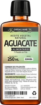 10,95 € Envío gratis | Aceite de Cocina Orgaliane Aguacate España Botellín 25 cl