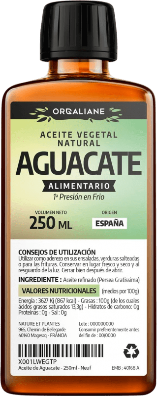 10,95 € 送料無料 | 植物油 Orgaliane スペイン 小瓶 25 cl Aguacate — アボカド