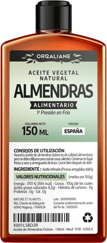 8,95 € Free Shipping | Vegetable Oil Orgaliane Spain Small Bottle 15 cl Almendra — Almond