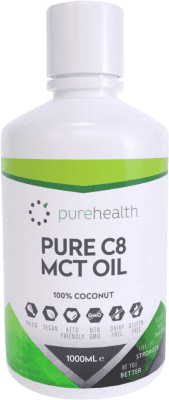 57,95 € Envio grátis | Óleo de Cozinha Pure Health MCT C8 Coco Alemanha Garrafa 1 L