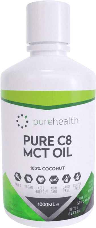 57,95 € Envío gratis | Aceite de Cocina Pure Health MCT C8 Coco Alemania Botella 1 L