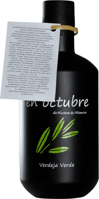 43,95 € Бесплатная доставка | Оливковое масло Olivares de Altomira Virgen Extra Verde Ecológico Испания бутылка Medium 50 cl