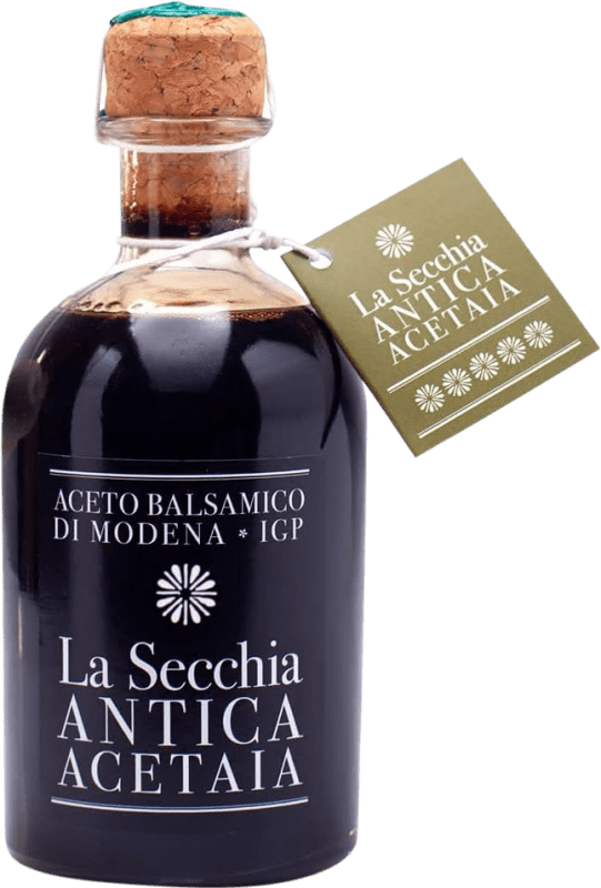 74,95 € Envio grátis | Vinagre La Secchia Cinco Estrellas 20 Barricas 6 Maderas Balsâmico D.O.C. Modena Itália Garrafinha 25 cl