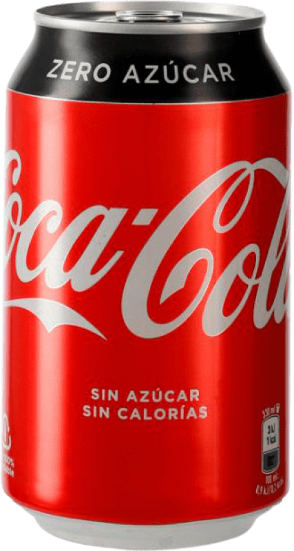 32,95 € Envio grátis | Caixa de 24 unidades Refrigerantes Coca-Cola Zero Sem Açúcar Espanha Lata 33 cl