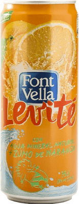 32,95 € Envio grátis | Caixa de 24 unidades Água Font Vella Levité Mineral Natural Espanha Lata 33 cl Naranja — Laranja