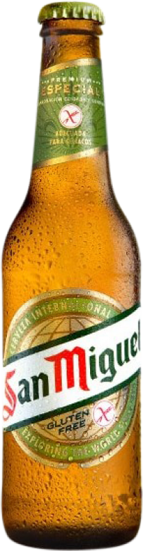 62,95 € Kostenloser Versand | 24 Einheiten Box Bier San Miguel sin Glúten Andalusien Spanien Drittel-Liter-Flasche 33 cl
