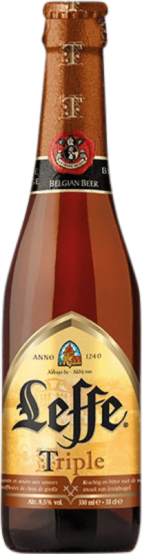 81,95 € Envio grátis | Caixa de 24 unidades Cerveja Leffe Blonde — Loira, Triple Malt Bélgica Garrafinha Terço 33 cl