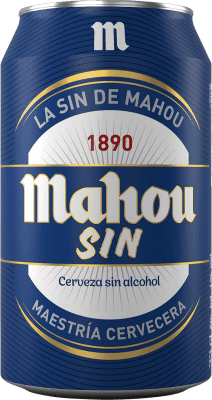 32,95 € Envio grátis | Caixa de 24 unidades Cerveja Mahou SIN Madri Espanha Lata 33 cl Sem Álcool