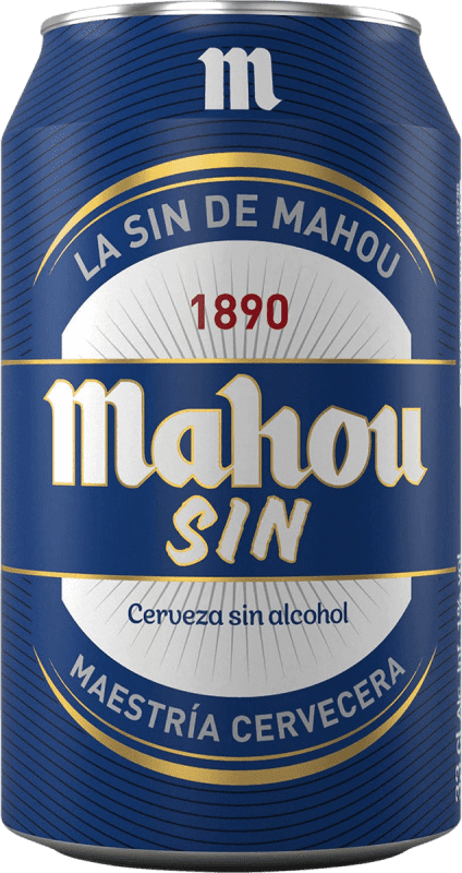 34,95 € Spedizione Gratuita | Scatola da 24 unità Birra Mahou SIN Comunità di Madrid Spagna Lattina 33 cl Senza Alcol