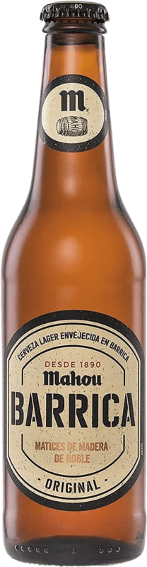 49,95 € Kostenloser Versand | 12 Einheiten Box Bier Mahou Barrica Original Gemeinschaft von Madrid Spanien Drittel-Liter-Flasche 33 cl