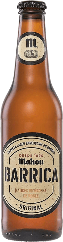 47,95 € Kostenloser Versand | 12 Einheiten Box Bier Mahou Lager, Original Holzfass Gemeinschaft von Madrid Spanien Drittelliterflasche 33 cl