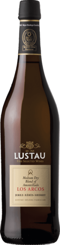 16,95 € 免费送货 | 强化酒 Lustau Los Arcos Medium Dry Blend Amontillado D.O. Jerez-Xérès-Sherry 安达卢西亚 西班牙 Palomino Fino 瓶子 75 cl
