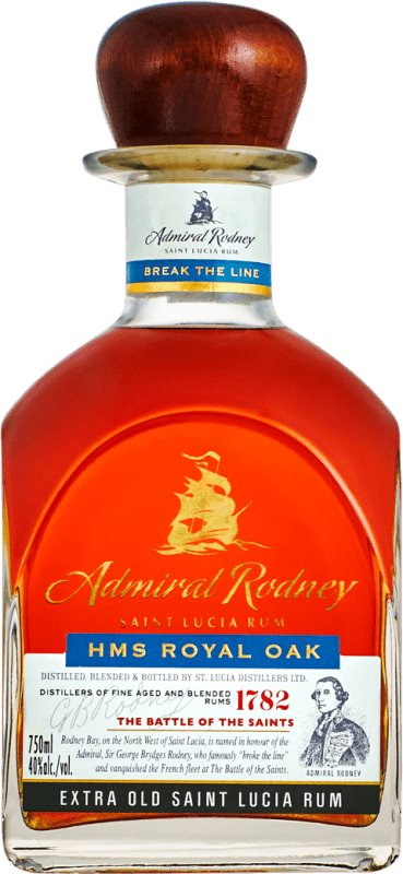 92,95 € Envio grátis | Rum Admiral Rodney Royal — Real, Oak Cask — Barrica de Carvalho XO Extra Old — Extra Velho Santa Lúcia 70 cl