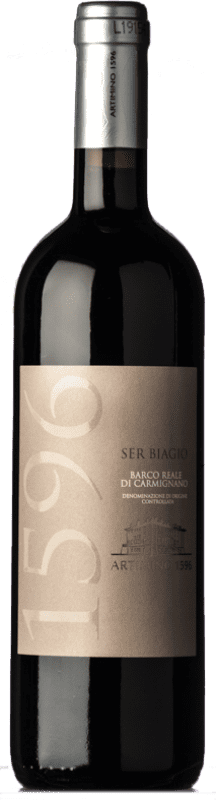 15,95 € Бесплатная доставка | Красное вино Artimino Ser Biagio D.O.C. Barco Reale di Carmignano Тоскана Италия Merlot — Мерло, Cabernet Sauvignon — Каберне Совиньон, Sangiovese — Санджовезе Бутылка 75 cl