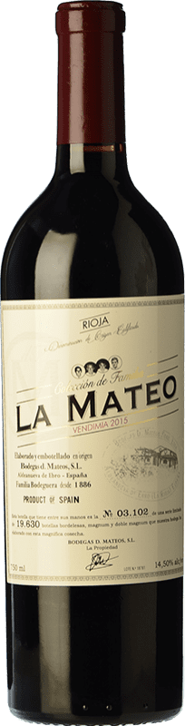 22,95 € Envoi gratuit | Vin rouge D. Mateos La Mateo Colección de Familia Crianza D.O.Ca. Rioja La Rioja Espagne Tempranillo, Grenache, Graciano Bouteille 75 cl
