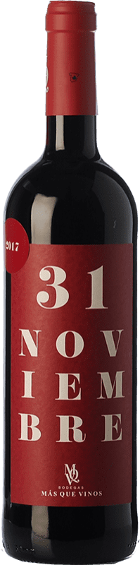 14,95 € Envío gratis | Vino tinto Más Que Vinos MQV 31 de Noviembre Joven I.G.P. Vino de la Tierra de Castilla Castilla la Mancha España Tempranillo, Garnacha Botella 75 cl