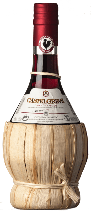 15,95 € Kostenloser Versand | Rotwein Castelli del Grevepesa Castelgreve in Fiasco D.O.C.G. Chianti Classico Toskana Italien Merlot, Sangiovese Medium Flasche 50 cl