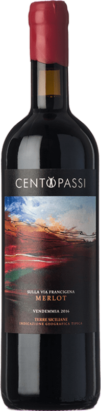 24,95 € Free Shipping | Red wine Centopassi Sulla Via Francigena I.G.T. Terre Siciliane Sicily Italy Merlot Bottle 75 cl