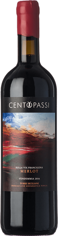 29,95 € Free Shipping | Red Wine Centopassi Sulla Via Francigena I.G.T. Terre Siciliane Sicily Italy Merlot Eco — Organic Bottle 75 cl