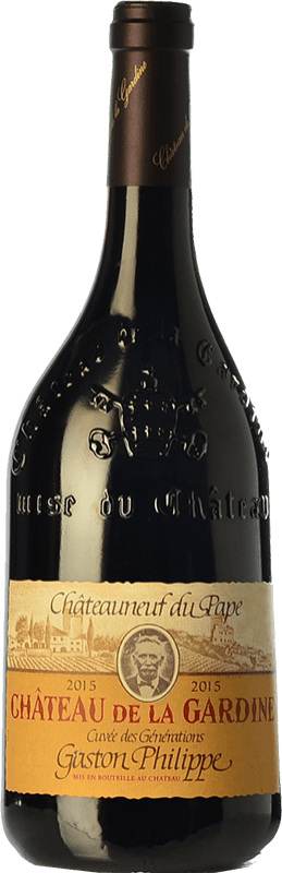 79,95 € Envío gratis | Vino tinto Château de La Gardine Gaston Philippe Crianza A.O.C. Châteauneuf-du-Pape Rhône Francia Syrah, Garnacha, Mourvèdre Botella 75 cl