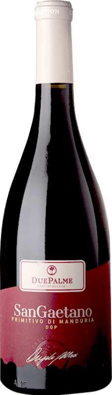 13,95 € 免费送货 | 红酒 Due Palme SanGaetano D.O.C. Primitivo di Manduria 普利亚大区 意大利 Primitivo 瓶子 75 cl