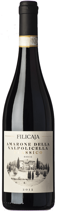 36,95 € Spedizione Gratuita | Vino rosso Villa da Filicaja D.O.C.G. Amarone della Valpolicella Veneto Italia Corvina, Rondinella, Corvinone Bottiglia 75 cl