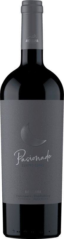 49,95 € Free Shipping | Red wine Andeluna Pasionado Cuatro Cepas Crianza I.G. Mendoza Mendoza Argentina Merlot, Cabernet Sauvignon, Cabernet Franc, Malbec Bottle 75 cl