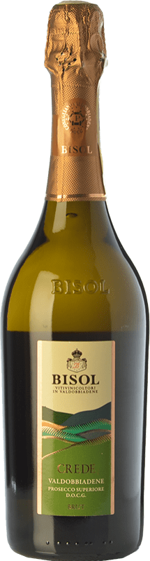 15,95 € 送料無料 | 白のスパークリングワイン Bisol Crede Brut — ブリュット D.O.C.G. Prosecco di Conegliano-Valdobbiadene トレヴィーゾ イタリア Pinot Blanc — ピノ・ブラン, Glera — グレラ, Verdiso — ヴェルディソ ボトル 75 cl