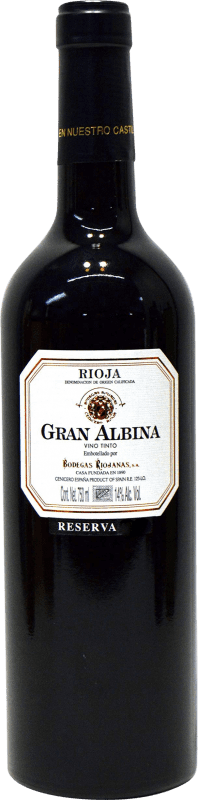 14,95 € Spedizione Gratuita | Vino rosso Bodegas Riojanas Gran Albina Riserva D.O.Ca. Rioja La Rioja Spagna Tempranillo, Graciano, Mazuelo Bottiglia 75 cl