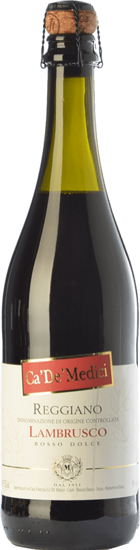 6,95 € Free Shipping | White sparkling Ca' De' Medici Lambrusco Reggiano Dolce I.G.T. Emilia Romagna Emilia-Romagna Italy Lambrusco Maestri, Lambrusco Salamino, Lambrusco Marani, Lambrusco Montericco Bottle 75 cl