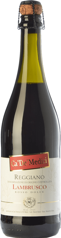6,95 € Envoi gratuit | Vin Mousseux Blanc Ca' De' Medici Lambrusco Reggiano Dolce D.O.C. Reggiano Émilie-Romagne Italie Lambrusco Bouteille 75 cl