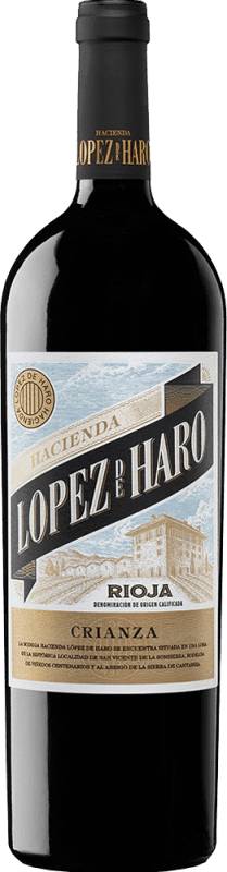 17,95 € 免费送货 | 红葡萄酒 Hacienda López de Haro Crianza — 陈酿 D.O.Ca. Rioja 拉里奥哈 西班牙 Tempranillo — 丹魄, Garnacha — 歌海娜, Graciano — 格拉西亚诺 大瓶 — Magnum 1,5 L