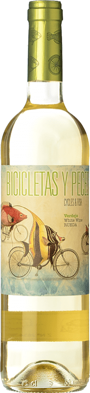 12,95 € Envío gratis | Vino blanco Family Owned Bicicletas y Peces D.O. Rueda Castilla y León España Verdejo Botella 75 cl